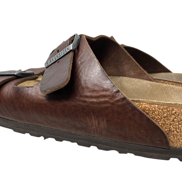 Birkenstock Arizona Mens 10 Brown Oiled Grip Leather 2 Strap Sandal Cork Footbed